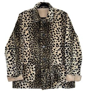 Draper's & Damon's Reversible Jacket Womens Large Leopard Print Faux Suede Cozy